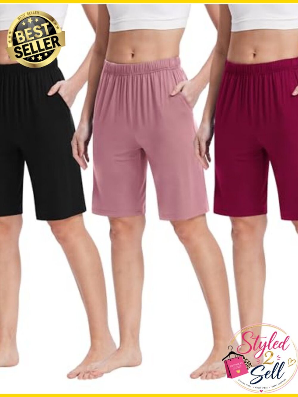Women's Bermuda Pajama Shorts Knee Length Lounge Bottom with Pockets
